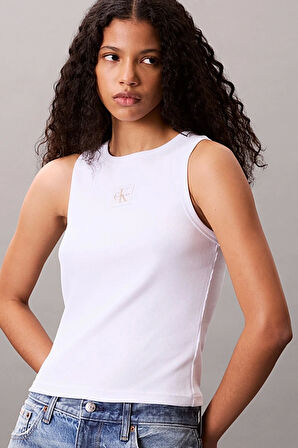 Calvin Klein Jeans Kadın Etiketli Pamuklu Fitilli Beyaz Bluz LV047C201G-YAA