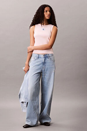 Calvin Klein Jeans Kadın Etiketli Pamuklu Fitilli Pembe Bluz LV047C201G-VI7