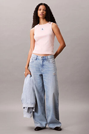 Calvin Klein Jeans Kadın Etiketli Pamuklu Fitilli Pembe Bluz LV047C201G-VI7