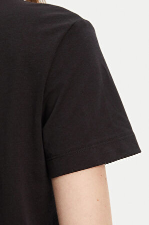 Kadın Regular Fit Bisiklet Yaka Minimalist Logolu T-Shirt - Siyah | S