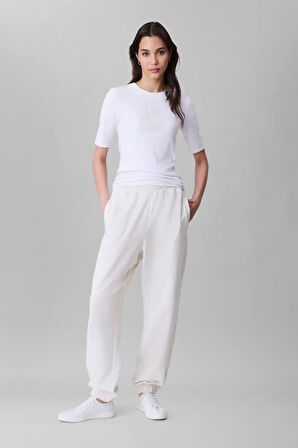 Kadın French Terry Logolu Eşofman Altı - Ekru | L