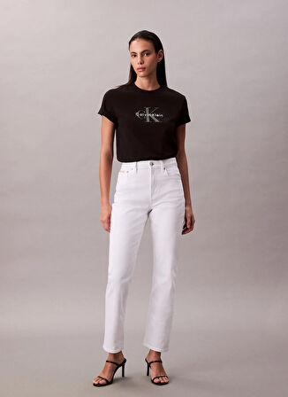 Calvin Klein Jeans Bisiklet Yaka Düz Siyah Kadın T-Shirt LV047B865GUB1