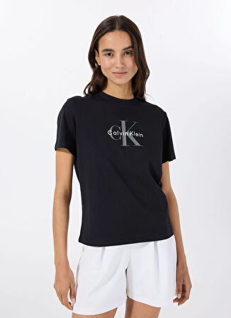 Calvin Klein Jeans Bisiklet Yaka Düz Siyah Kadın T-Shirt LV047B864GUB1
