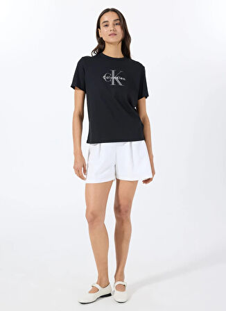 Calvin Klein Jeans Bisiklet Yaka Düz Siyah Kadın T-Shirt LV047B864GUB1