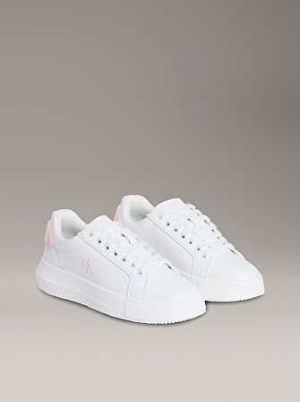 Calvin Klein Jeans Kadın Kalın Tabanlı Arma Detaylı Deri Beyaz Sneaker YW0YW01846-0LD