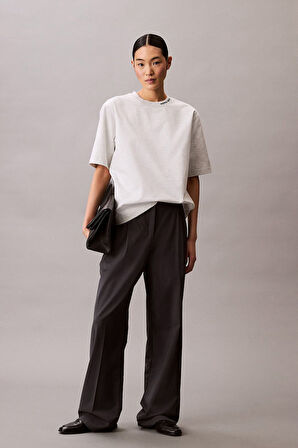 Kadın Relaxed Fit Yaka Nakışlı T-Shirt - Gri | XS