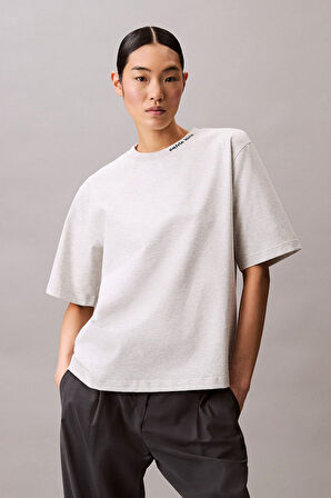 Kadın Relaxed Fit Yaka Nakışlı T-Shirt - Gri | M