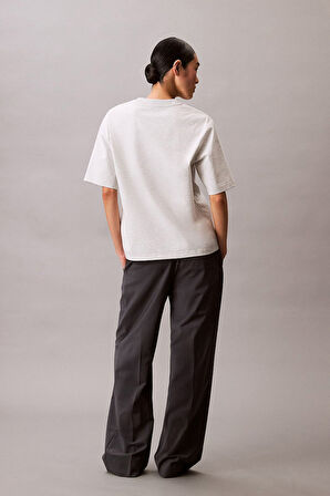 Kadın Relaxed Fit Yaka Nakışlı T-Shirt - Gri | M