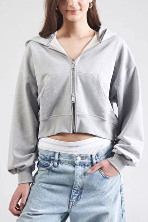 Calvin Klein Jeans A- FRENCH TERRY BADGE LOGO FZ HO Kadın Gri Sweatshirt LV047C216G-P79