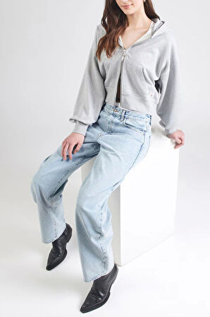 Calvin Klein Jeans A- FRENCH TERRY BADGE LOGO FZ HO Kadın Gri Sweatshirt LV047C216G-P79