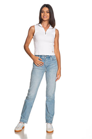 Kadın Dik Yaka Yarım Fermuarlı Kolsuz T-Shirt - Beyaz | XS