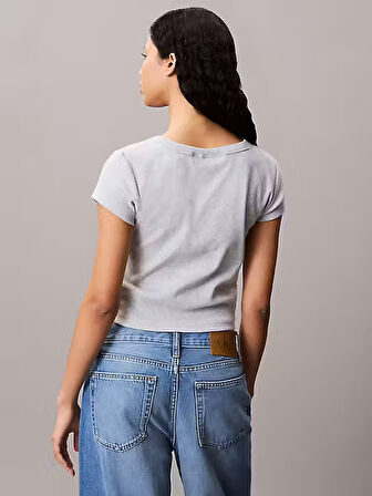 CALVIN KLEIN Kadın Marka Logolu Pamuklu Günlük Kullanıma Uygun Gri T-Shirt LV047C200G P79