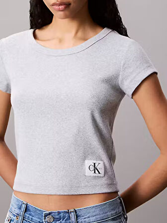 CALVIN KLEIN Kadın Marka Logolu Pamuklu Günlük Kullanıma Uygun Gri T-Shirt LV047C200G P79
