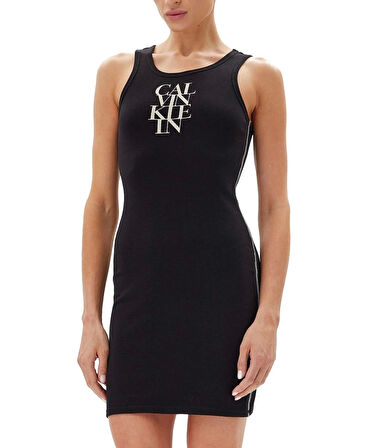Calvin Klein Jeans SL COTTON 1X1 RIB TANK DRESS Kadın Siyah Elbise LV044C203G-UB1