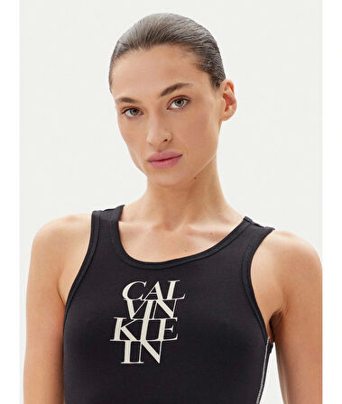 Calvin Klein Jeans SL COTTON 1X1 RIB TANK DRESS Kadın Siyah Elbise LV044C203G-UB1