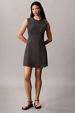 Kadın A-Kesim Yarım Fermuarlı Kolsuz Elbise - Antrasit | XL