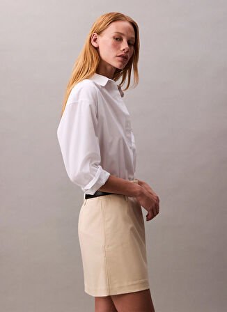 Calvin Klein Jeans Standart Bel Bej Kadın Düz Kısa Etek LV044C649GPB5