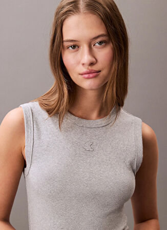 Calvin Klein Jeans Yuvarlak Yaka Nakışlı Gri Uzun Kadın Elbise LV047C240GP79