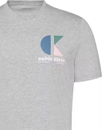 CALVIN KLEIN Erkek Marka Logolu Organik Pamuklu Günlük Kullanıma Uygun Gri T-Shirt LV04RC843G P79