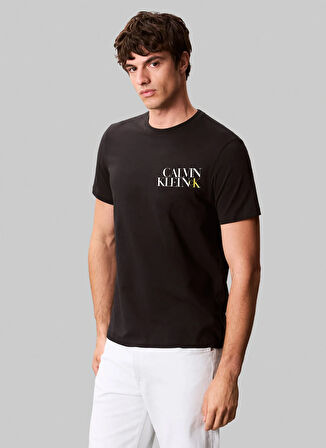 Calvin Klein Jeans Bisiklet Yaka Baskılı Siyah Erkek T-Shirt LV04RC844GUB1 SS 30S EU CK NY WORD