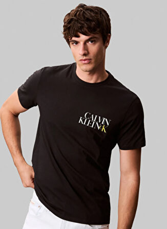 Calvin Klein Jeans Bisiklet Yaka Baskılı Siyah Erkek T-Shirt LV04RC844GUB1 SS 30S EU CK NY WORD