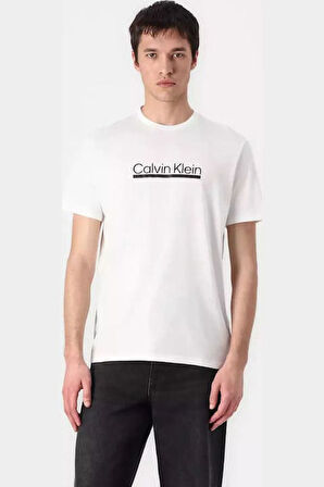 Erkek Regular Fit Kontur Grafik Baskılı T-Shirt - Beyaz | M