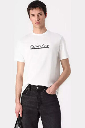 Erkek Regular Fit Kontur Grafik Baskılı T-Shirt - Beyaz | M