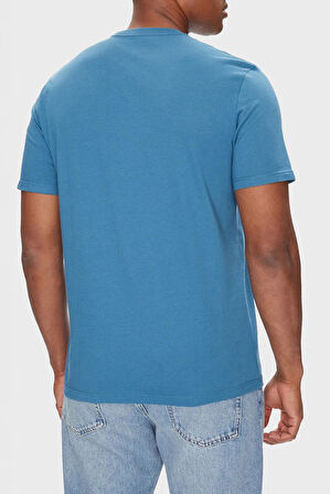 Erkek Bisiklet Yaka Yazı Baskılı T-Shirt - Mavi | XS