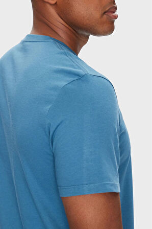 Erkek Bisiklet Yaka Yazı Baskılı T-Shirt - Mavi | XS