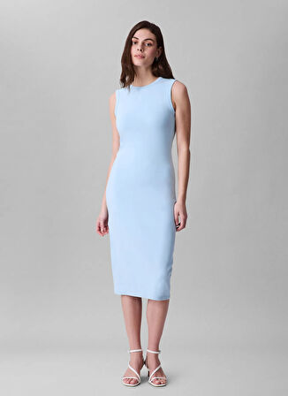 Calvin Klein Jeans Yuvarlak Yaka Nakışlı Mavi Uzun Kadın Elbise LV047C240GVE0