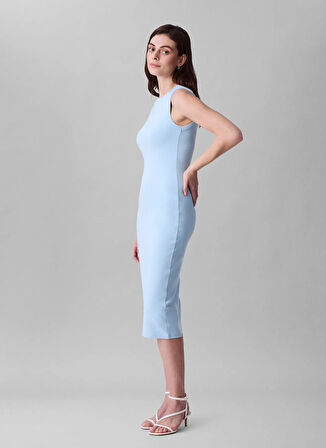 Calvin Klein Jeans Yuvarlak Yaka Nakışlı Mavi Uzun Kadın Elbise LV047C240GVE0