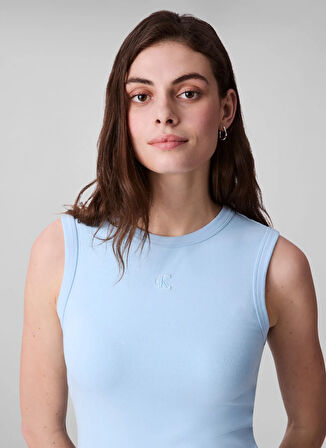 Calvin Klein Jeans Yuvarlak Yaka Nakışlı Mavi Uzun Kadın Elbise LV047C240GVE0