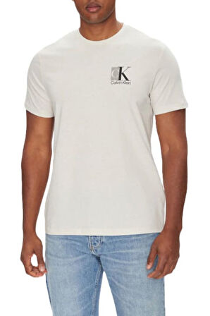 Erkek Soyut Grafik Baskılı T-Shirt - Krem | M