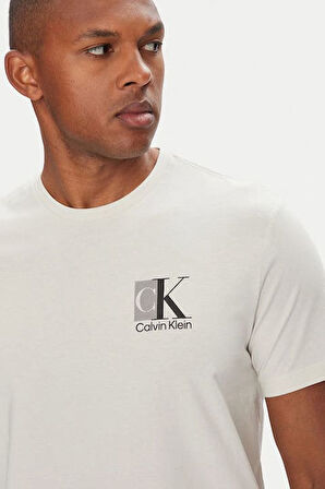 Erkek Soyut Grafik Baskılı T-Shirt - Krem | M