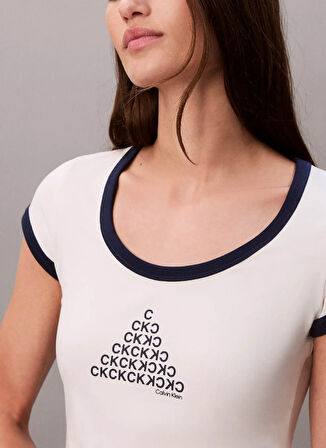 Calvin Klein Jeans Yuvarlak Yaka Baskılı Beyaz Kadın T-Shirt LV047C258GYAS