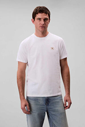 Erkek Regular Fit Logo Patch'li T-Shirt - Beyaz | L