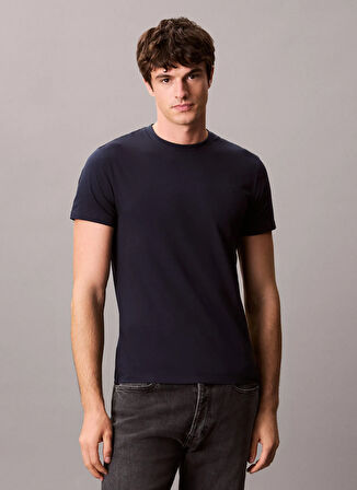 Calvin Klein Bisiklet Yaka Mavi Erkek T-Shirt LV04LC240GCEF_SS SLIM STRETCH COTTO