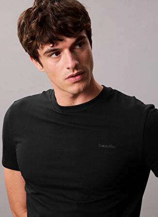 Calvin Klein Bisiklet Yaka Siyah Erkek T-Shirt LV04LC240GUB1_SS SLIM STRETCH COTTO