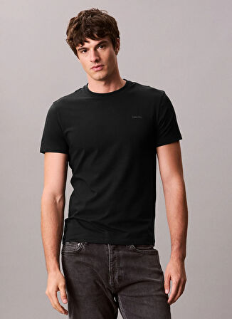 Calvin Klein Bisiklet Yaka Siyah Erkek T-Shirt LV04LC240GUB1_SS SLIM STRETCH COTTO