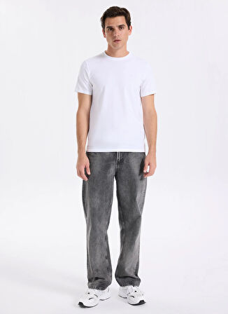 Calvin Klein Bisiklet Yaka Beyaz Erkek T-Shirt LV04LC240GYAF_SS SLIM STRETCH COTTO