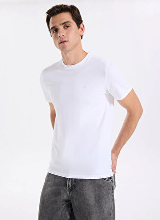 Calvin Klein Bisiklet Yaka Beyaz Erkek T-Shirt LV04LC240GYAF_SS SLIM STRETCH COTTO