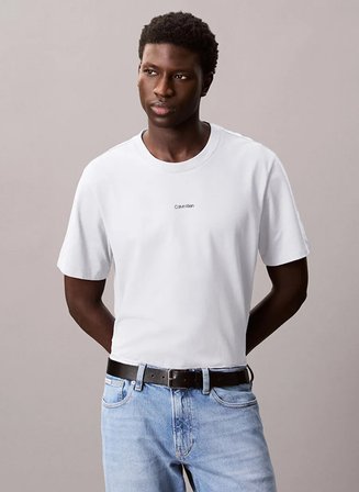 CALVIN KLEIN Erkek Marka Logolu Organik Pamuklu Günlük Kullanıma Uygun Beyaz T-Shirt LV04LC241G YAF