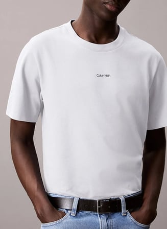 CALVIN KLEIN Erkek Marka Logolu Organik Pamuklu Günlük Kullanıma Uygun Beyaz T-Shirt LV04LC241G YAF