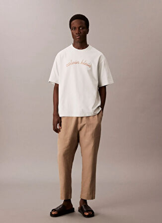 Calvin Klein Jeans Bisiklet Yaka Baskılı Beyaz Erkek T-Shirt LV04RC225G6QH SS CENTER CHAIN STITC