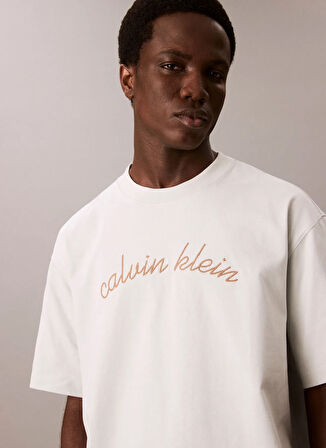 Calvin Klein Jeans Bisiklet Yaka Baskılı Beyaz Erkek T-Shirt LV04RC225G6QH SS CENTER CHAIN STITC