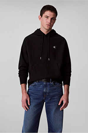 Erkek Premium Terry Monogram Kapüşonlu Sweatshirt - Siyah | XL