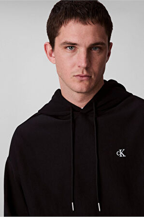 Erkek Premium Terry Monogram Kapüşonlu Sweatshirt - Siyah | XL