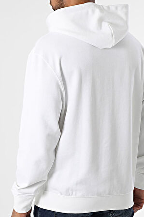 Erkek Regular Fit Şerit Grafik Baskılı Kapüşonlu Sweatshirt - Beyaz | S