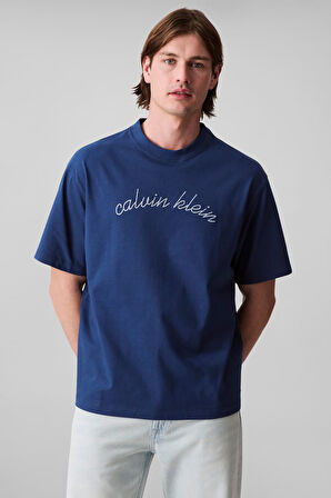 Erkek Center Chain Stitch T-Shirt - Mavi | S
