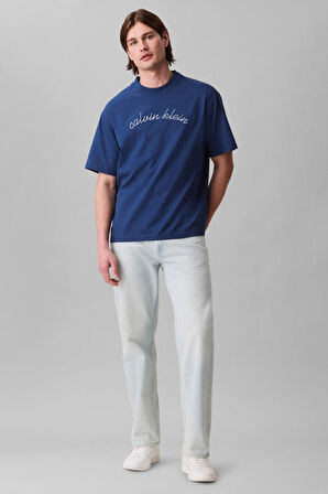 Erkek Center Chain Stitch T-Shirt - Mavi | S